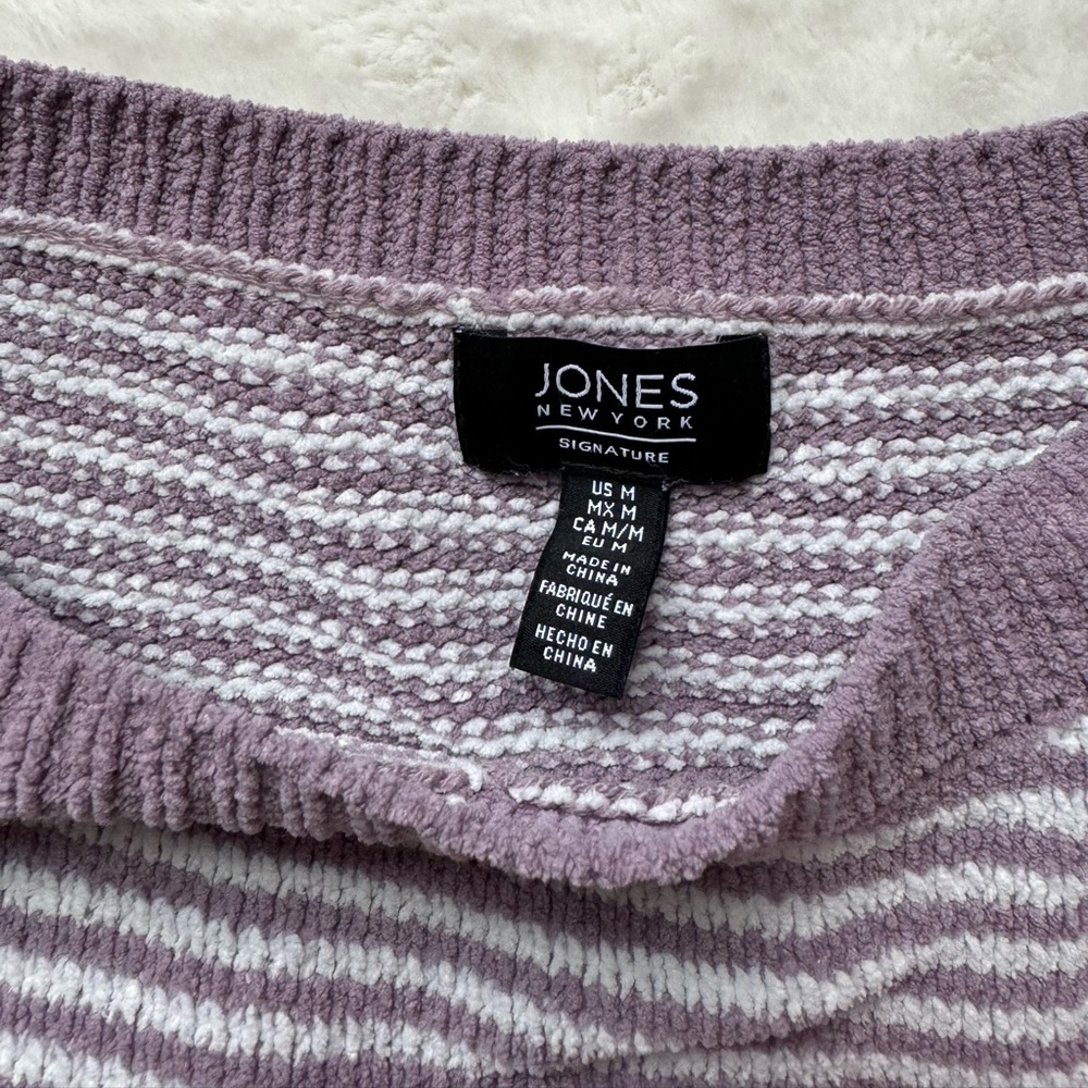 Jones New York Sweater Women Medium Lavender Striped Knit Casual‎ Preppy Pastel - Picture 3 of 12